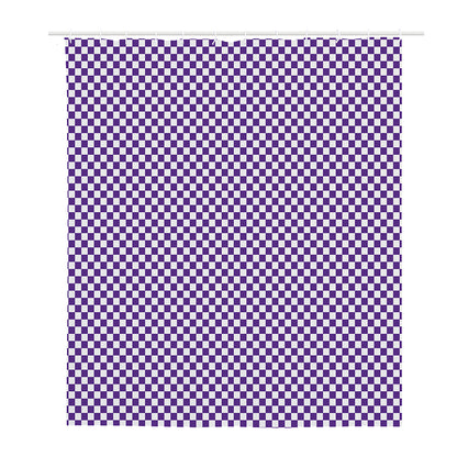Purple And White Checkered Pattern Print Polyester Shower Curtain