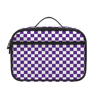 Purple And White Checkered Pattern Print Portable Lunch Bag
