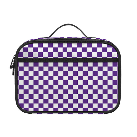 Purple And White Checkered Pattern Print Portable Lunch Bag