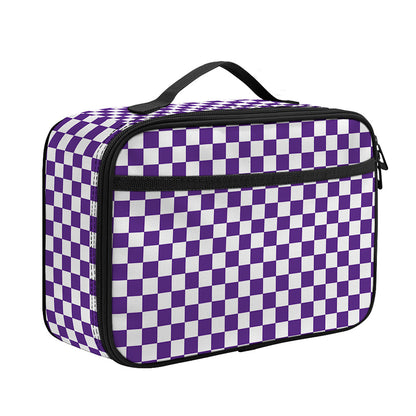 Purple And White Checkered Pattern Print Portable Lunch Bag