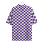 Purple And White Checkered Pattern Print Rayon Hawaiian Shirt