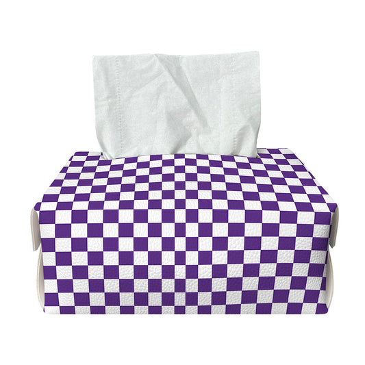 Purple And White Checkered Pattern Print Rectangle Tissue Box Cover