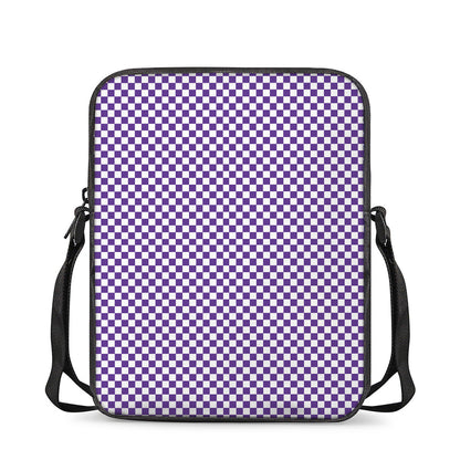 Purple And White Checkered Pattern Print Rectangular Crossbody Bag