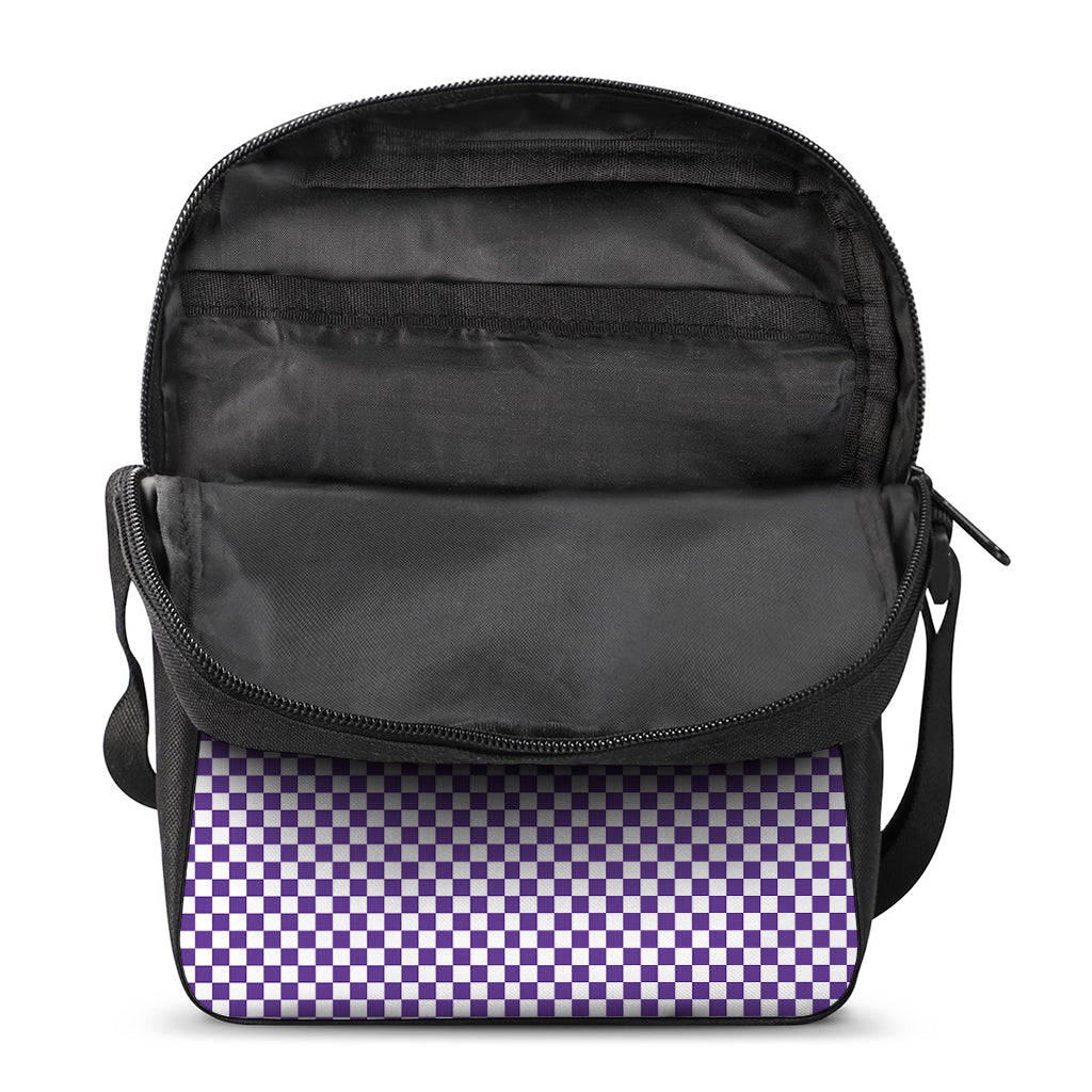 Purple And White Checkered Pattern Print Rectangular Crossbody Bag