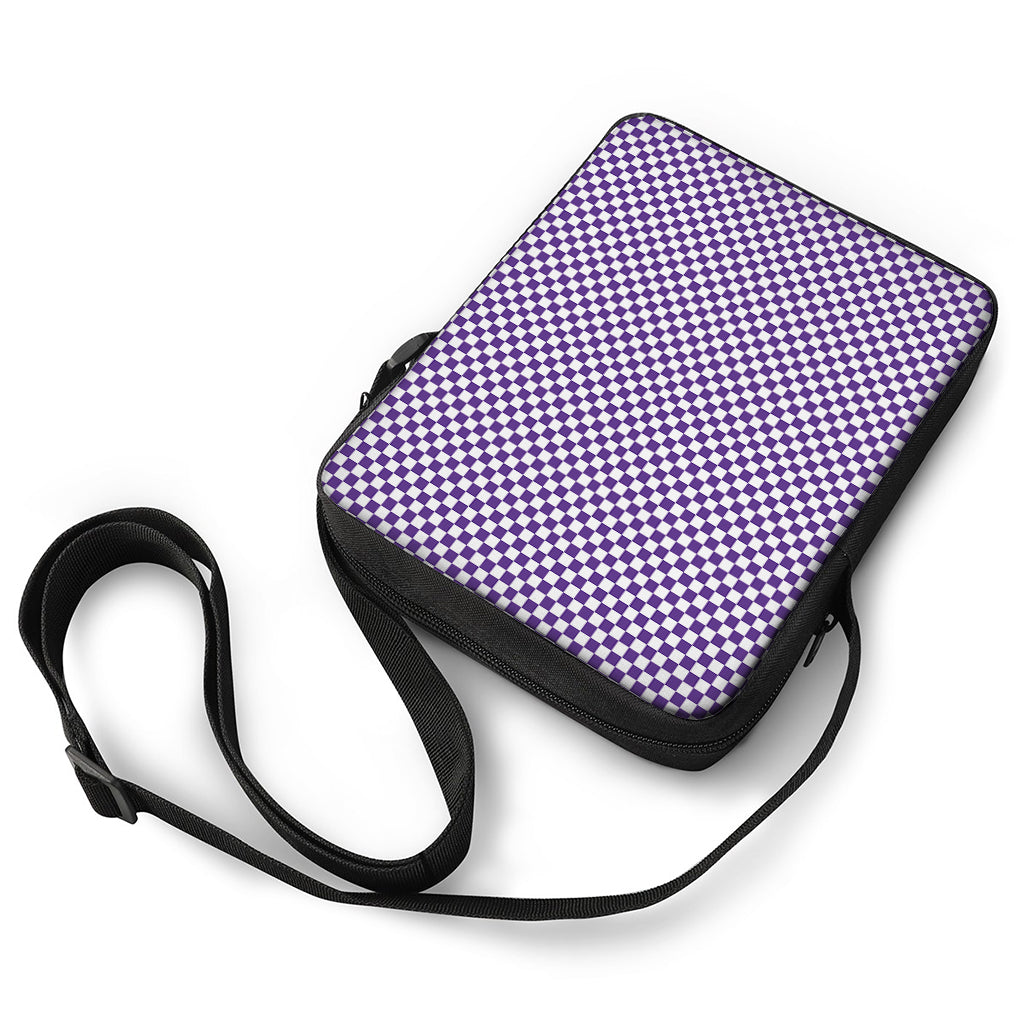 Purple And White Checkered Pattern Print Rectangular Crossbody Bag