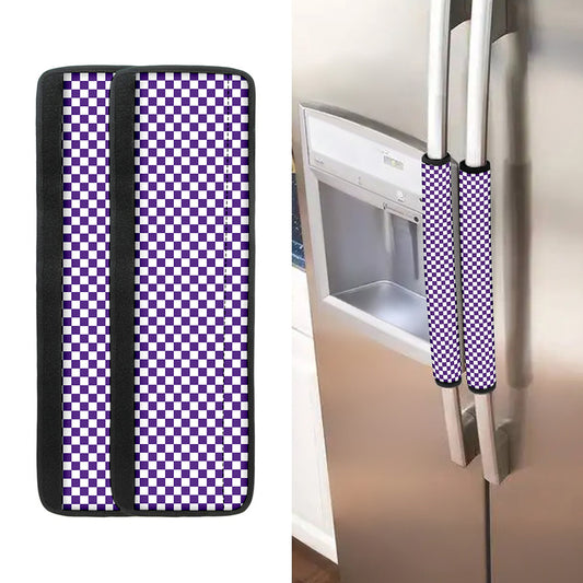 Purple And White Checkered Pattern Print Refrigerator Handle Covers