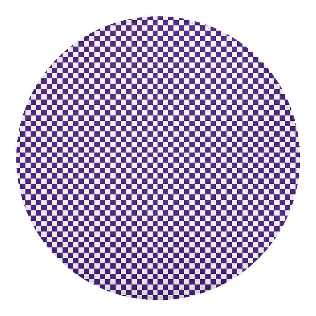 Purple And White Checkered Pattern Print Round Blanket