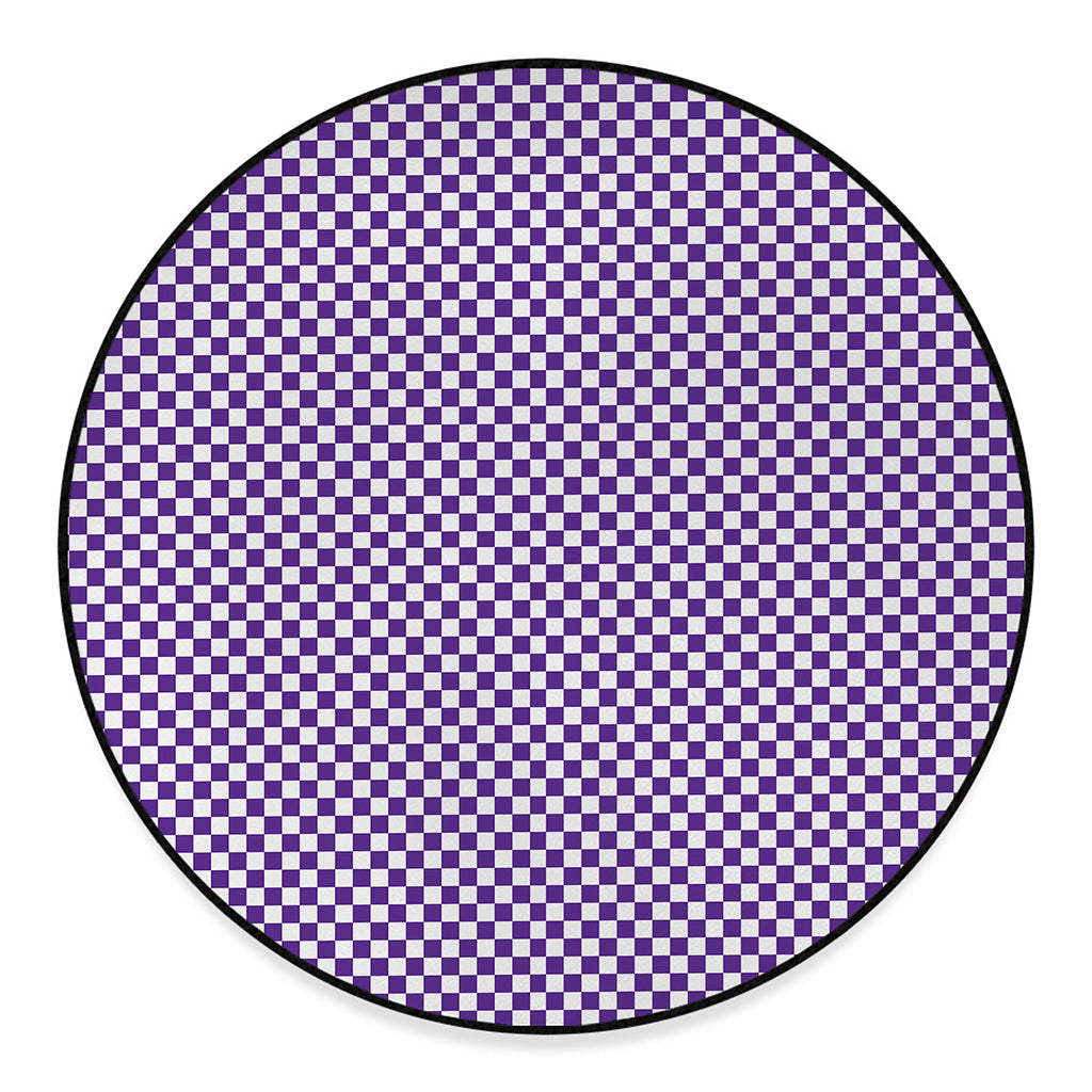Purple And White Checkered Pattern Print Round Floor Mat