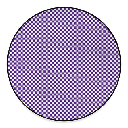 Purple And White Checkered Pattern Print Round Floor Mat
