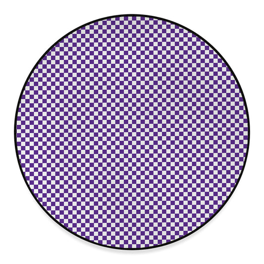 Purple And White Checkered Pattern Print Round Floor Mat
