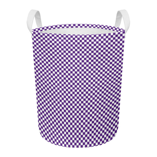 Purple And White Checkered Pattern Print Round Laundry Basket