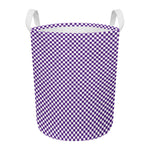 Purple And White Checkered Pattern Print Round Laundry Basket