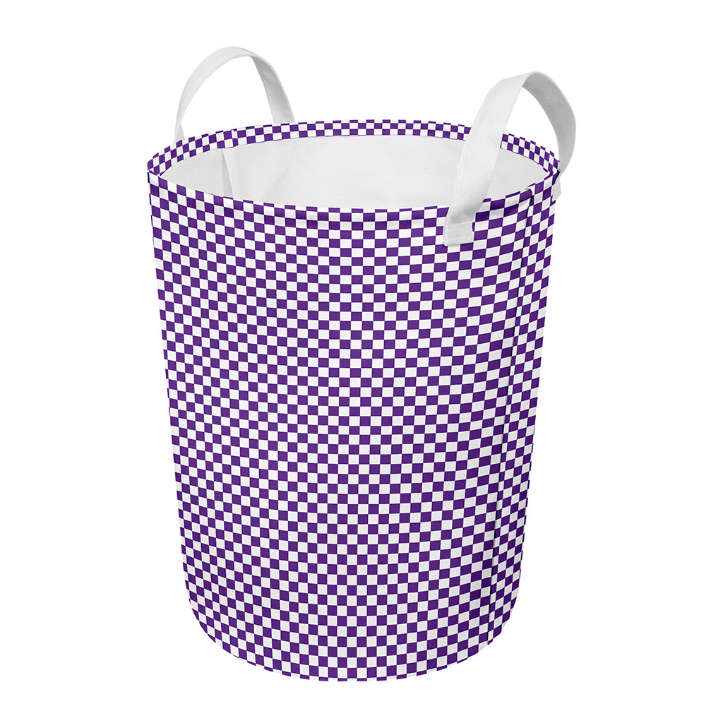 Purple And White Checkered Pattern Print Round Laundry Basket