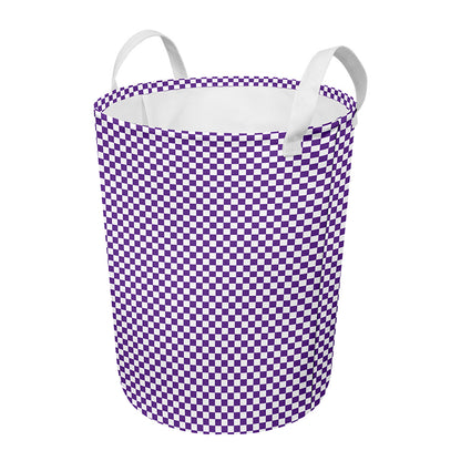 Purple And White Checkered Pattern Print Round Laundry Basket