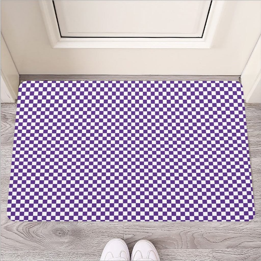 Purple And White Checkered Pattern Print Rubber Doormat