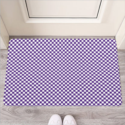 Purple And White Checkered Pattern Print Rubber Doormat