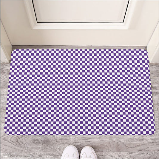Purple And White Checkered Pattern Print Rubber Doormat