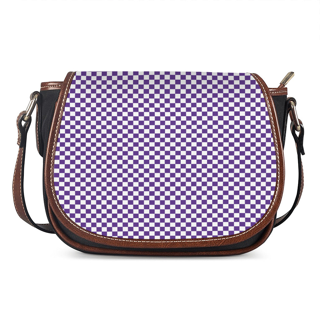 Purple And White Checkered Pattern Print Saddle Bag