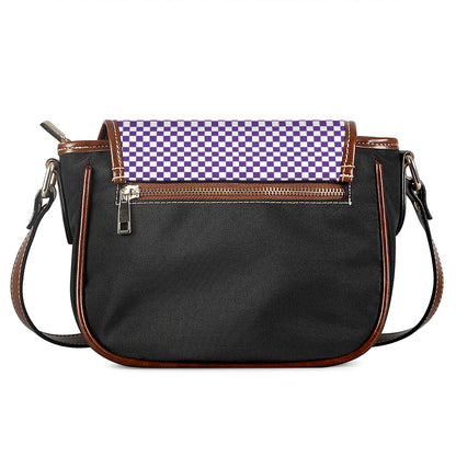 Purple And White Checkered Pattern Print Saddle Bag