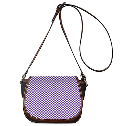 Purple And White Checkered Pattern Print Saddle Bag