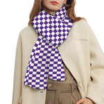 Purple And White Checkered Pattern Print Scarf