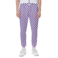 Purple And White Checkered Pattern Print Joggers