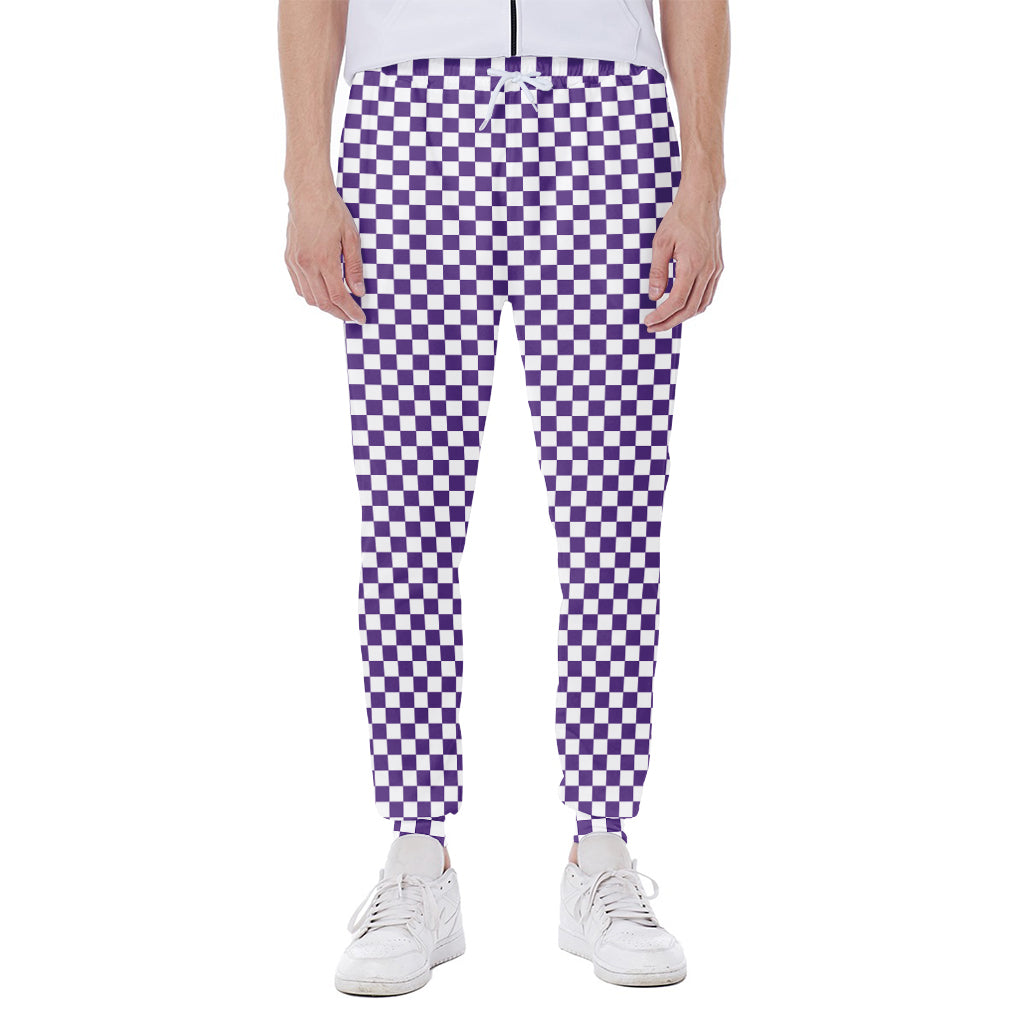 Purple And White Checkered Pattern Print Scuba Joggers