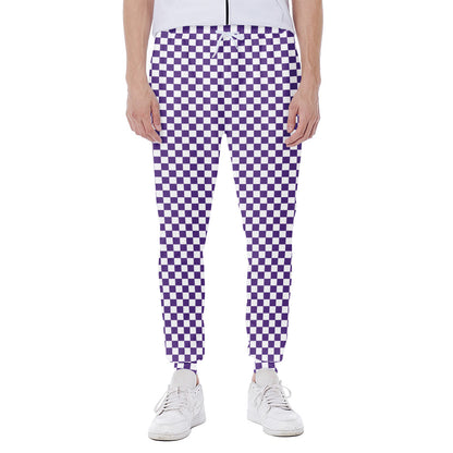 Purple And White Checkered Pattern Print Scuba Joggers