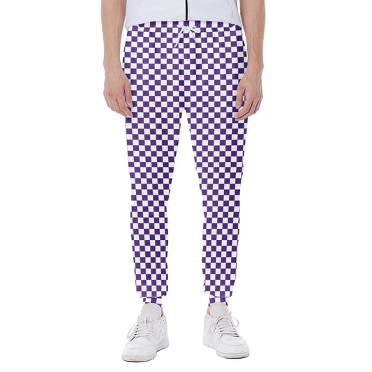 Purple And White Checkered Pattern Print Scuba Joggers
