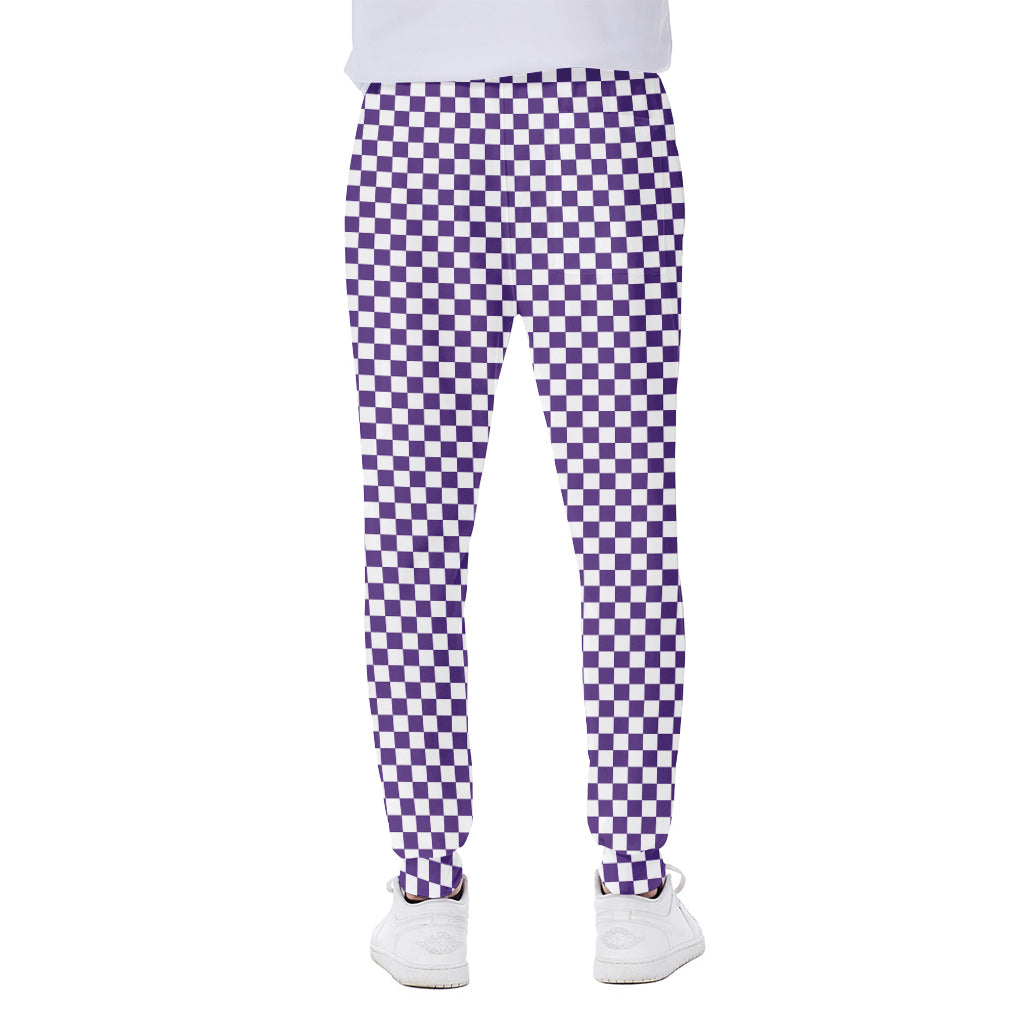 Purple And White Checkered Pattern Print Scuba Joggers