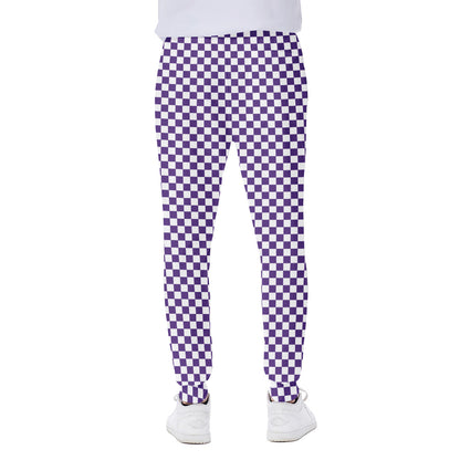 Purple And White Checkered Pattern Print Scuba Joggers