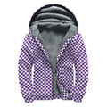 Purple And White Checkered Pattern Print Sherpa Lined Zip Up Hoodie