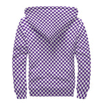 Purple And White Checkered Pattern Print Sherpa Lined Zip Up Hoodie