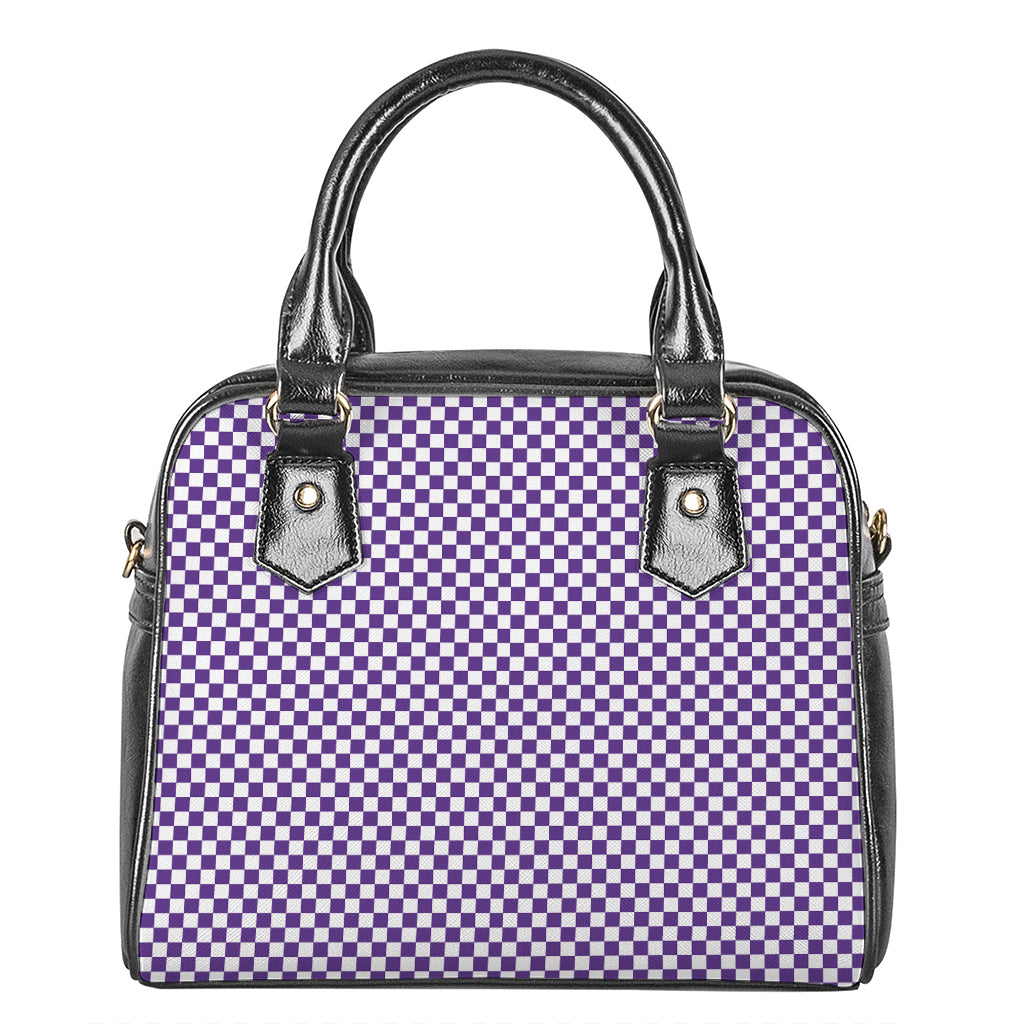 Purple And White Checkered Pattern Print Shoulder Handbag