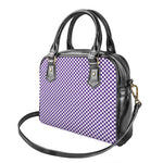 Purple And White Checkered Pattern Print Shoulder Handbag