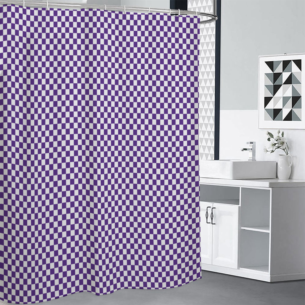 Purple And White Checkered Pattern Print Shower Curtain