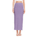 Purple And White Checkered Pattern Print Side Slit Maxi Skirt