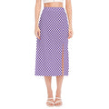 Purple And White Checkered Pattern Print Side Slit Midi Skirt