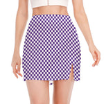 Purple And White Checkered Pattern Print Side Slit Mini Skirt