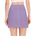 Purple And White Checkered Pattern Print Side Slit Mini Skirt