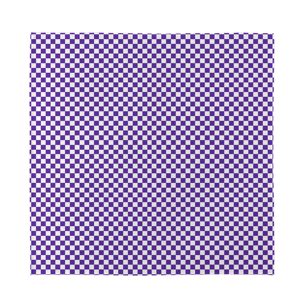 Purple And White Checkered Pattern Print Silk Bandana