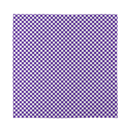 Purple And White Checkered Pattern Print Silk Bandana