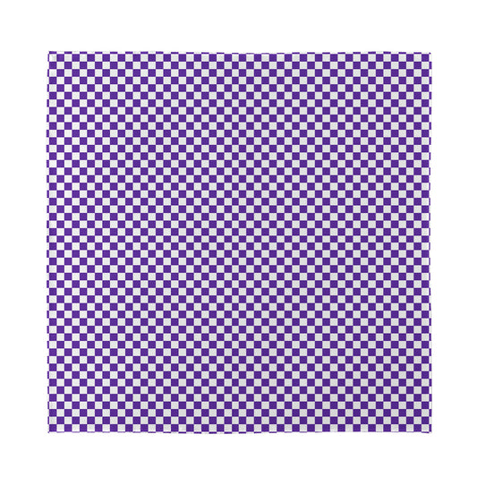 Purple And White Checkered Pattern Print Silk Bandana