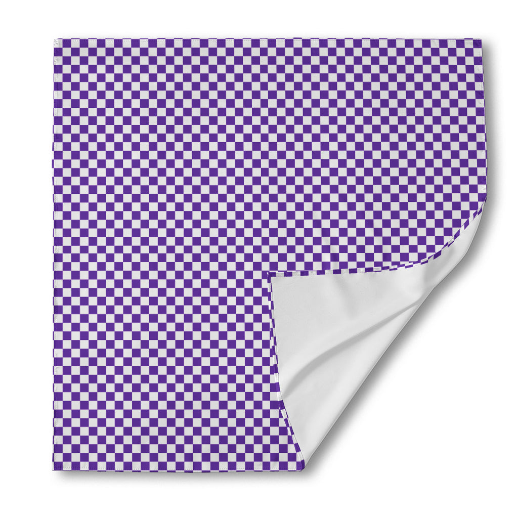 Purple And White Checkered Pattern Print Silk Bandana
