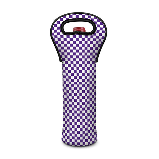 Purple And White Checkered Pattern Print Single Neoprene Wine Tote