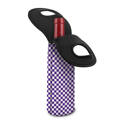 Purple And White Checkered Pattern Print Single Neoprene Wine Tote