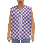 Purple And White Checkered Pattern Print Sleeveless Baseball Jersey