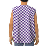 Purple And White Checkered Pattern Print Sleeveless Baseball Jersey