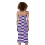 Purple And White Checkered Pattern Print Slim Fit Midi Cami Dress