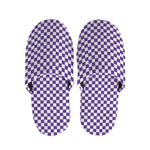 Purple And White Checkered Pattern Print Slippers